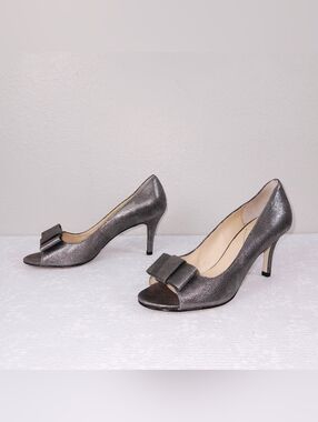 Kate Spade Peep-Toe Bow Pumps US 9 Metallic Leather Slip-On Heels